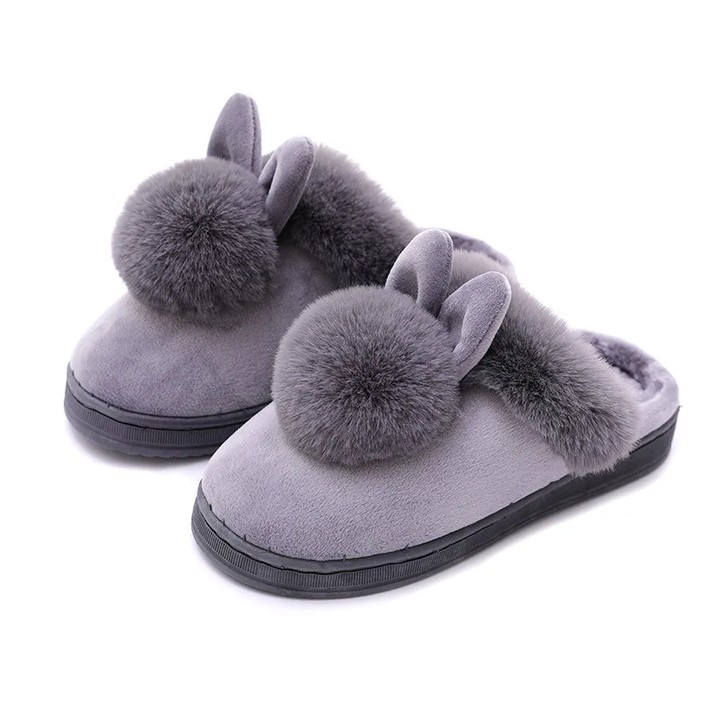 Пара длинноухих кроликов, женская зимняя теплая Утепленная Домашняя комфортная теплая обувь на плоской подошве, Хлопчатобумажные тапочки4
