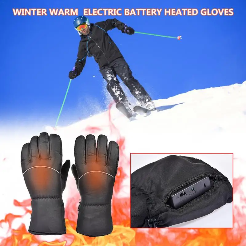 Перчатки с подогревом от батареи, Теплые водонепроницаемые электрические перчатки, Черные перчатки с подогревом, Перчатки с быстрым нагревом, Эластичный ремешок на запястье, зима0