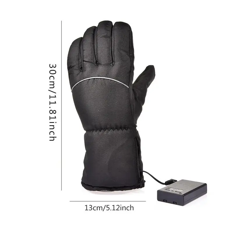 Перчатки с подогревом от батареи, Теплые водонепроницаемые электрические перчатки, Черные перчатки с подогревом, Перчатки с быстрым нагревом, Эластичный ремешок на запястье, зима5
