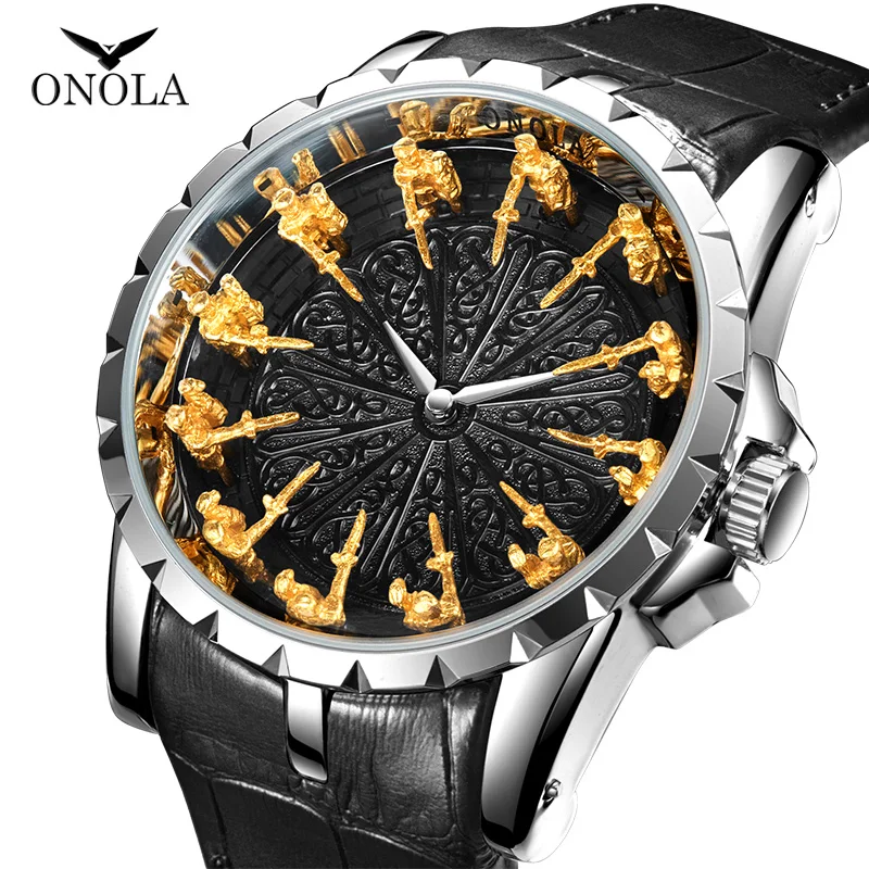 Повседневные спортивные часы ONOLA для мужчин, лучший бренд класса Люкс, военные кожаные модные наручные часы с хронографом0