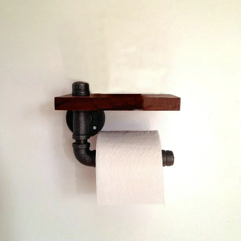 Полки для ванной комнаты HQ P1 Промышленный Ретро Железный Держатель для туалетной бумаги Гостиничный стеллаж для рулонной бумаги с деревянной полкой Держатель для телефона5