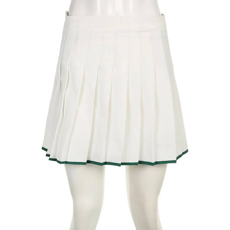 Полосатый повседневный универсальный комплект из 3 предметов в стиле пэчворк, женские укороченные майки без рукавов с U-образным вырезом, плиссированные мини-юбки с высокой талией, Уличная одежда3