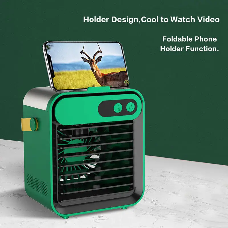 Портативный Вентилятор кондиционера CICODNI Мини-охлаждающий вентилятор, Испарительный увлажнитель, Бесшумный настольный охладитель воздуха с USB-зарядкой4