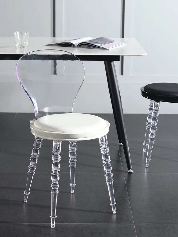 Прозрачное дизайнерское кресло со спинкой, французское простое хрустальное кресло для макияжа, креативное кресло для приема гостей в ресторане2