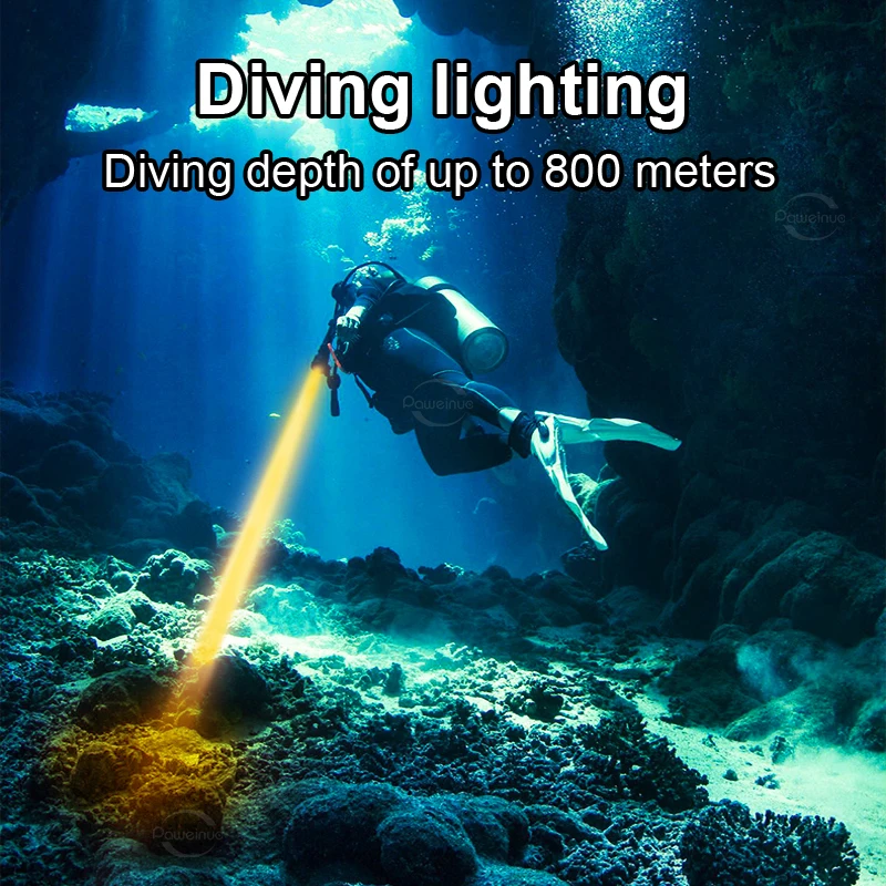 Профессиональный Фонарик для Дайвинга XHP120 Теплый свет 800 м IPX8 Подводный Водонепроницаемый фонарь для подводного плавания Dive Light Ручной светильник4
