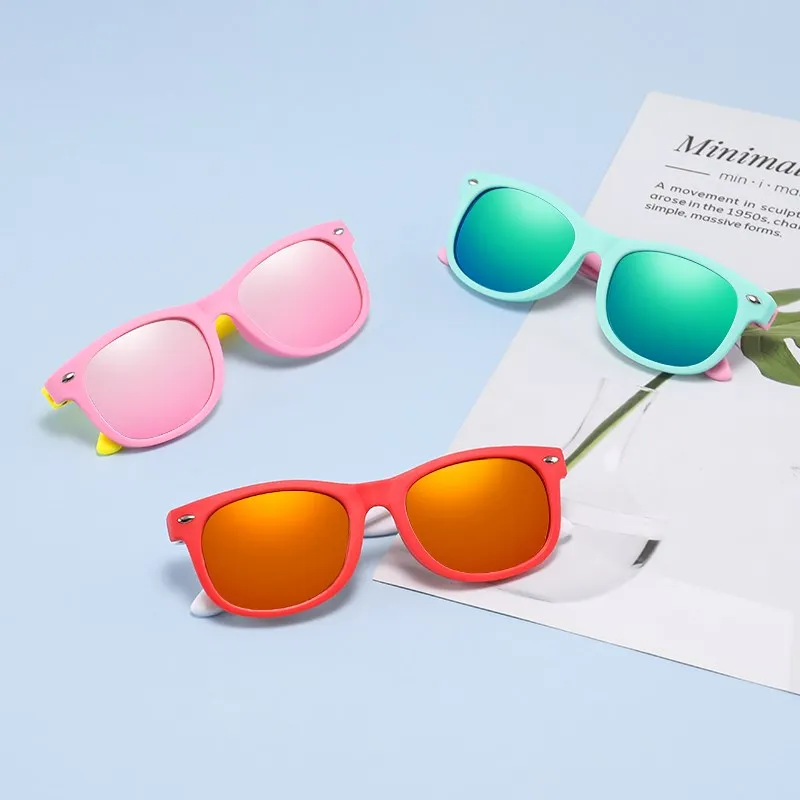 Резиновые Поляризованные Солнцезащитные очки Дети TR90 Мальчики Девочки Зеркальные Солнцезащитные очки Polaroid Силиконовые Защитные Очки для детей Baby UV4005