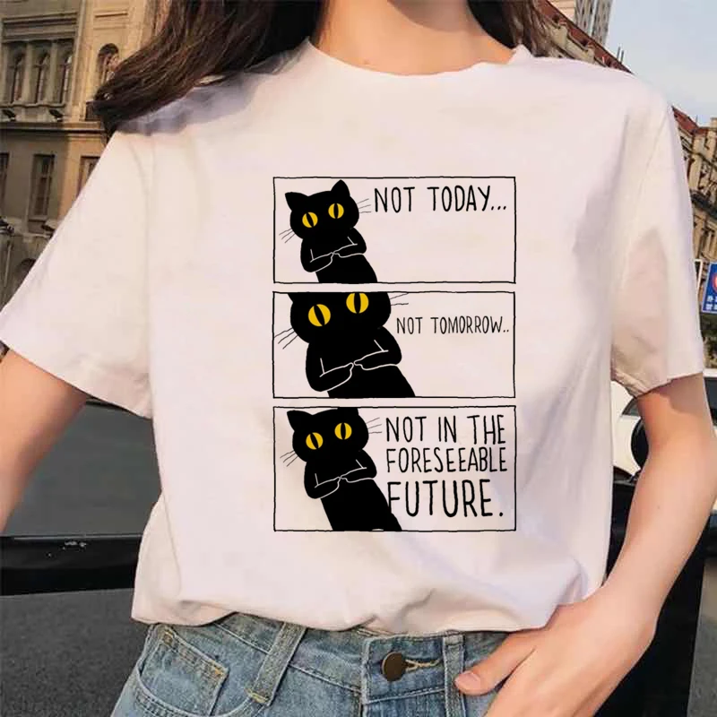 Ретро-универсальная забавная футболка с рисунком кота из мультфильма, Летняя новая женская футболка с коротким рукавом, модная одежда, футболка с рисунком0