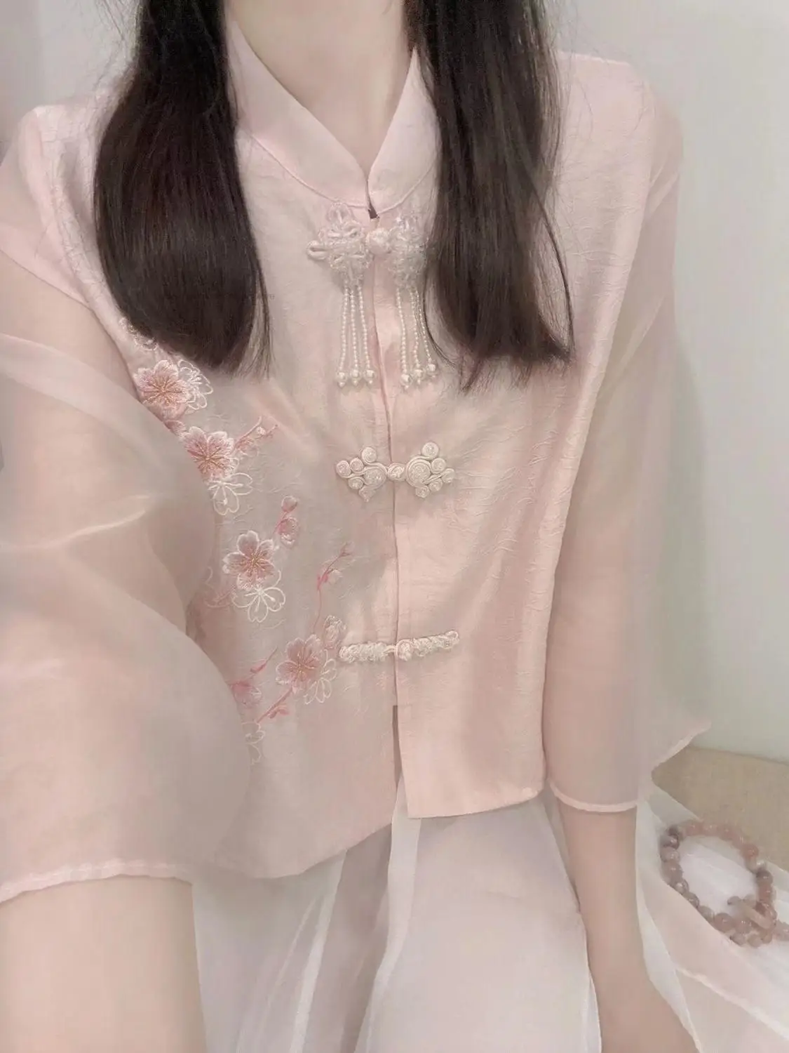 Розовое Новое Женское платье в Китайском стиле, Рубашка с вышивкой, Женский Улучшенный Комплект из Топа и Юбки Hanfu, Комплект Из платья Chiifon Cheongsam4