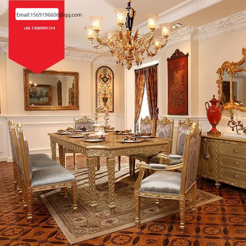 Романтический французский европейский стол из массива дерева, мебель для ресторана, вилла, золотая фольга для шампанского, тяжелая промышленность, 2,4 метра золотого стола0