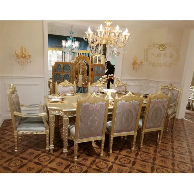 Романтический французский европейский стол из массива дерева, мебель для ресторана, вилла, золотая фольга для шампанского, тяжелая промышленность, 2,4 метра золотого стола1