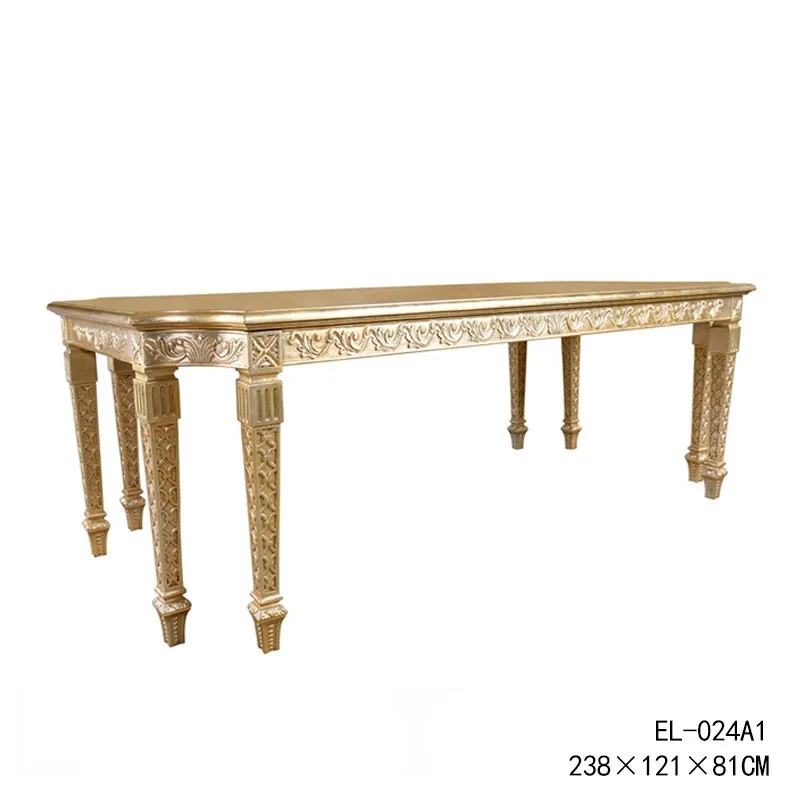 Романтический французский европейский стол из массива дерева, мебель для ресторана, вилла, золотая фольга для шампанского, тяжелая промышленность, 2,4 метра золотого стола4