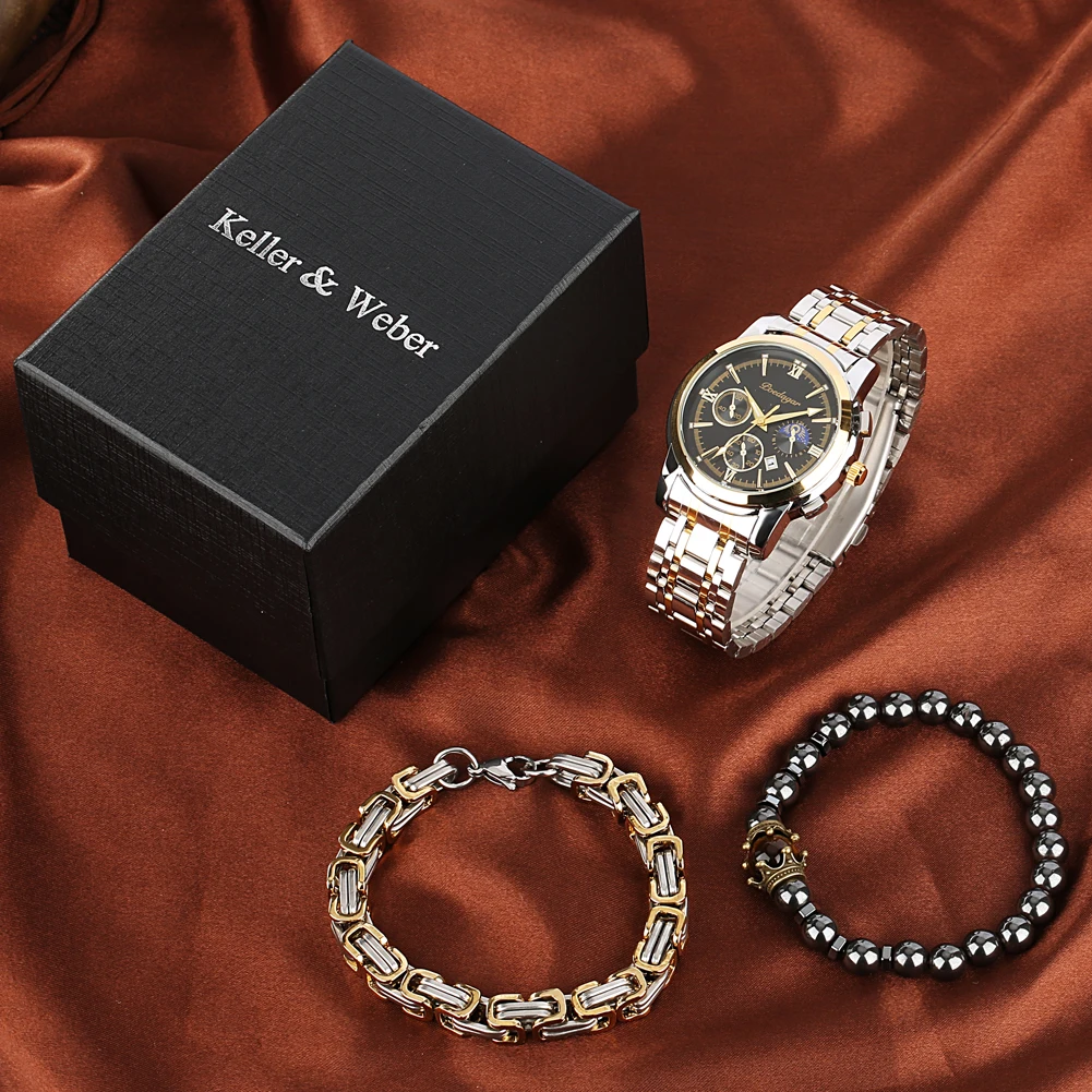 Роскошные мужские часы, деловые кварцевые наручные часы, светящийся водонепроницаемый подарок для парня с набором модных браслетов Reloj Hombre3