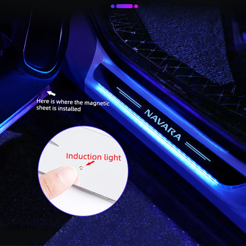 Светодиодная лампа-проектор для Nissan Navara Отделка порогов Декоративная блестящая Педаль Приветствия Перезаряжаемые Аксессуары для внешнего освещения дорожки2