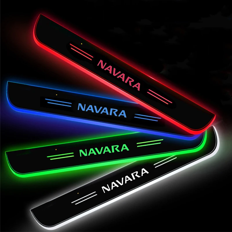 Светодиодная лампа-проектор для Nissan Navara Отделка порогов Декоративная блестящая Педаль Приветствия Перезаряжаемые Аксессуары для внешнего освещения дорожки3