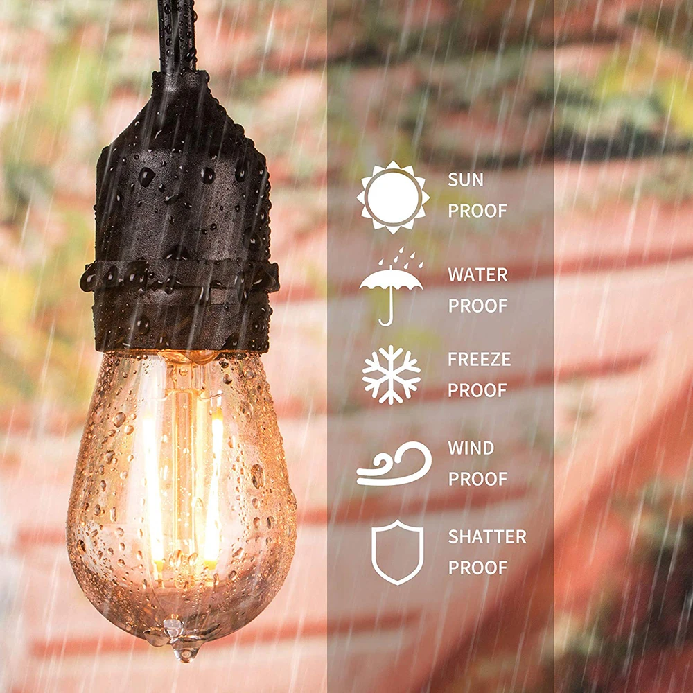 Светодиодные Сменные Лампочки S14 Небьющиеся Теплые Белые 2700K E27 Винтажные светодиодные Лампы Эдисона для Наружного Сада, Двора, Струнных Светильников4