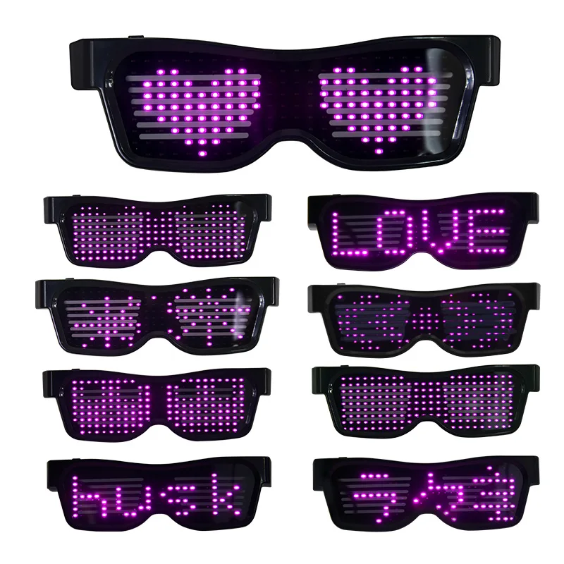 Светодиодные вечерние очки для бара, Управление приложением, Bluetooth, USB Зарядка, Концертные солнцезащитные очки, Мигающие светящиеся очки для Хэллоуина, Рождества1