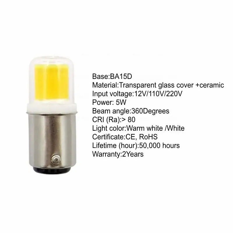 Светодиодные лампы B15, Галогенные Лампы мощностью 7 Вт с регулируемой яркостью, Эквивалент 50 Вт, AC110V/220 В, 12 В BA15 Bin-pin Base, COB Лампы для домашнего освещения3
