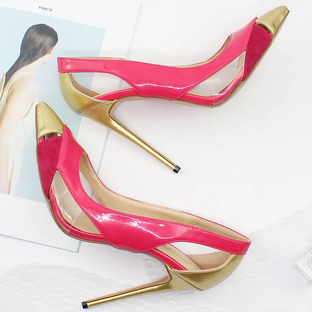 Сексуальный Дизайн, разноцветные туфли-лодочки на высоком каблуке 12 см, модные женские туфли-лодочки с острым носком для Свадебного банкета, Женская обувь Большого Размера C008B1