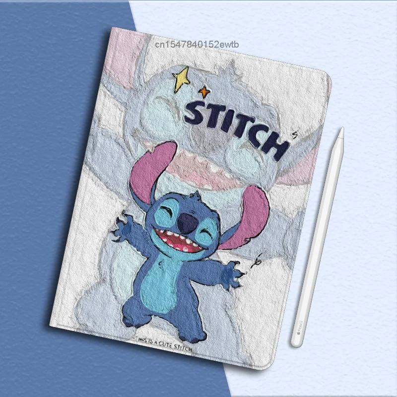 Складывающийся протектор Disney Stitch Silk Grain с прорезью для ручки Чехол для iPad для Apple iPad Air5 4 3 2 1 Mini5 6 Pro 2022 2021 2019 20175