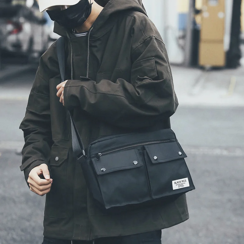 Стильная мужская корейская сумка через плечо, вместимость нескольких карманов, винтажная универсальная дорожная сумка-мессенджер для мужчин3