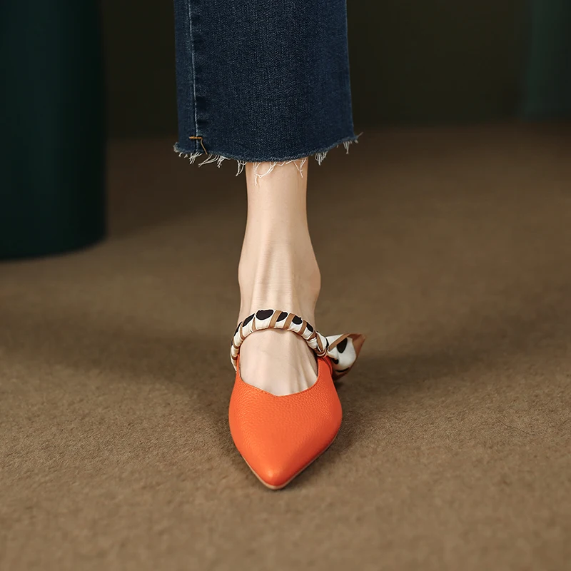 Тапочки Сандалии Muller 2023 Летняя женская весенняя обувь На низком каблуке Роскошная женская Домашняя одежда Элегантные вечерние оранжевые туфли-лодочки2