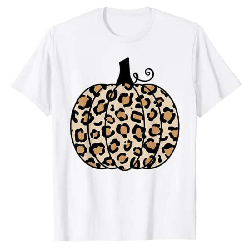 Тыквенный Леопардовый Принт на День Благодарения, Осенняя Женская футболка для девочек-подростков, Графическая Футболка Y2k, Топ, Блузки с коротким рукавом, Подарки, Базовая одежда0