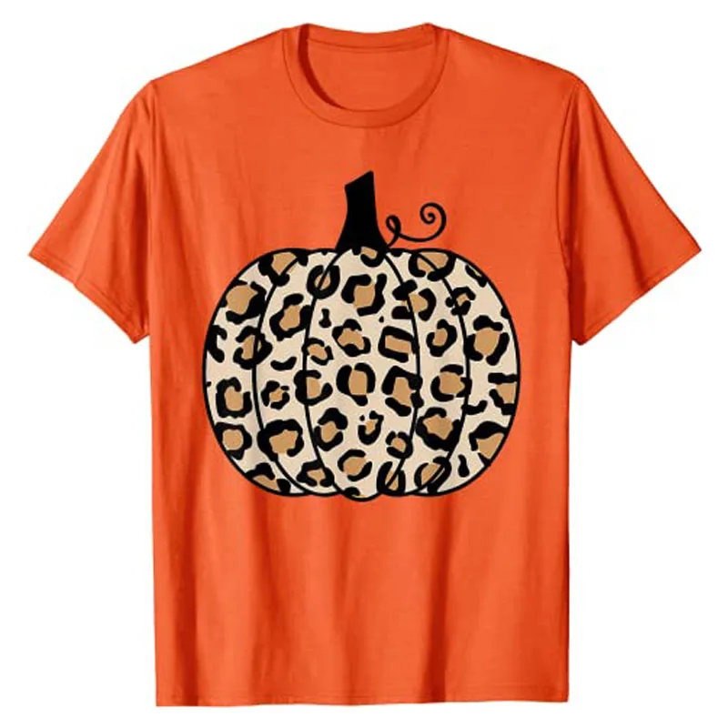 Тыквенный Леопардовый Принт на День Благодарения, Осенняя Женская футболка для девочек-подростков, Графическая Футболка Y2k, Топ, Блузки с коротким рукавом, Подарки, Базовая одежда1