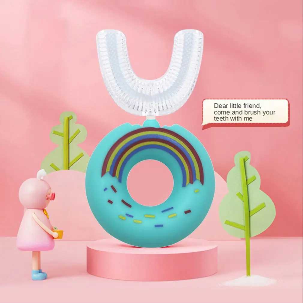 Умная Ручная Зубная щетка с Пончиком для детей 360 °, Детская Силиконовая Безопасная Ручная Зубная Щетка для Зубов с Мультяшным Рисунком для Детей от 2 до 6 лет4