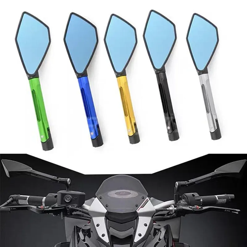 Универсальные алюминиевые мотоциклетные зеркала заднего вида на руль с ЧПУ, синее антибликовое зеркало для Honda Yamaha Suzuki Scooter ktm5