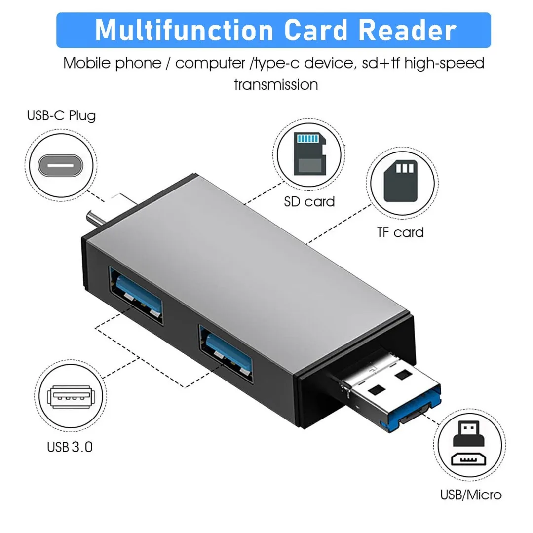 Устройство чтения карт USB 3.0, USB-C, Micro SD TF OTG, смарт-адаптер памяти, ноутбук, тонкая работа и хорошая производительность, простота в использовании Серый4