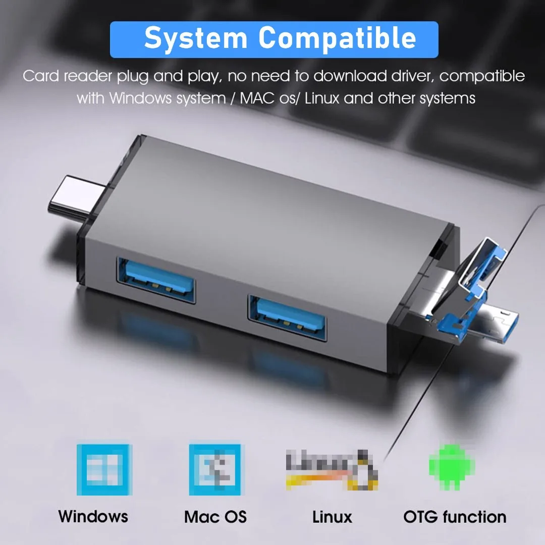 Устройство чтения карт USB 3.0, USB-C, Micro SD TF OTG, смарт-адаптер памяти, ноутбук, тонкая работа и хорошая производительность, простота в использовании Серый5