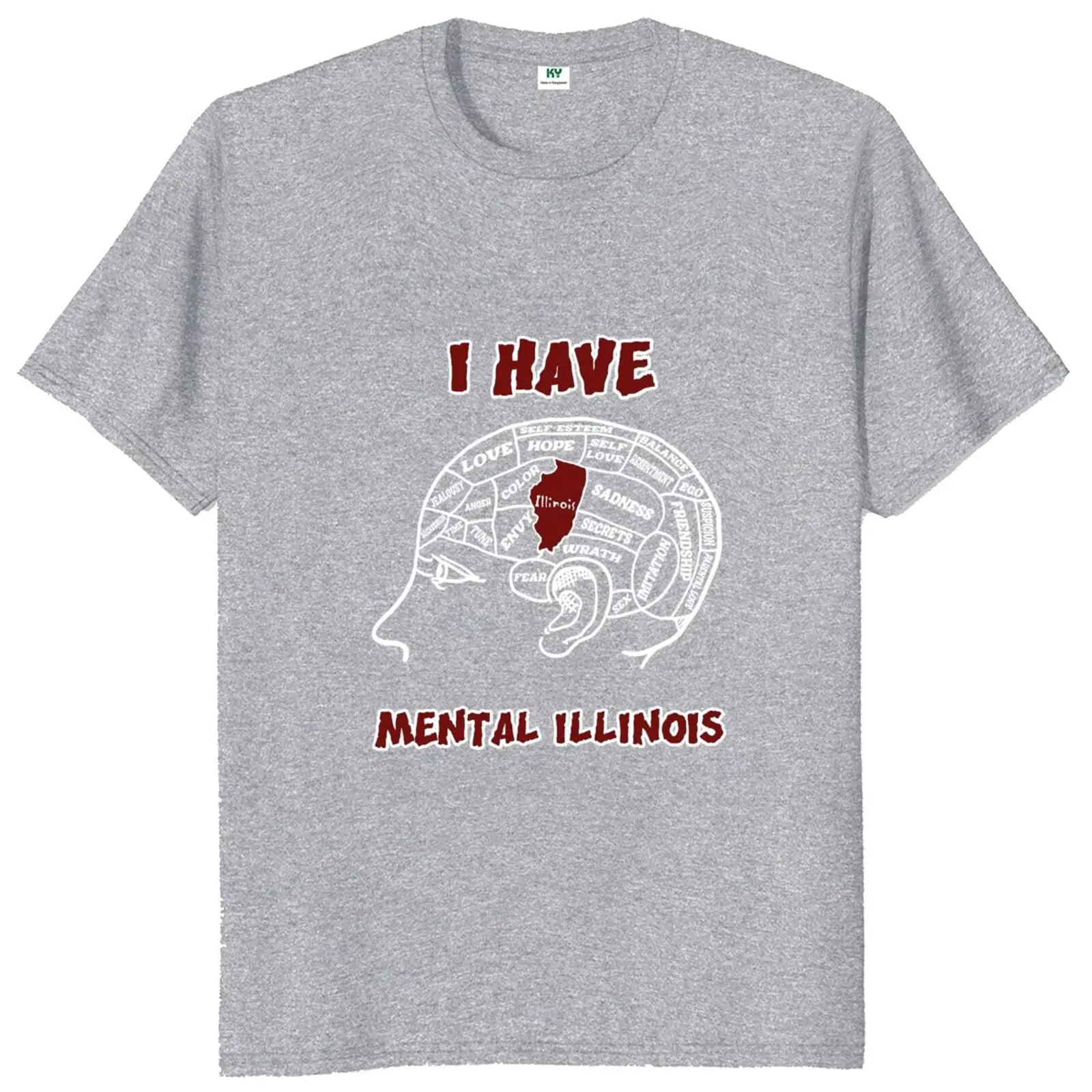 Футболка I Have Mental Illinois с забавными буквами, подарок с юмором, короткий рукав, Размер ЕС, 100% хлопок, Унисекс, повседневные мягкие футболки Оверсайз2