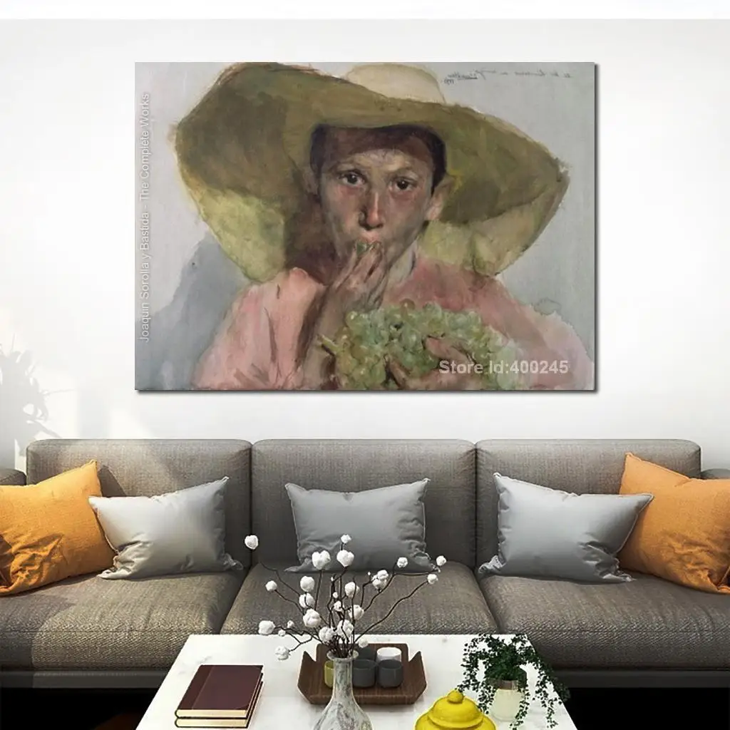 Хоакин Соролла и Бастида, картины мальчика, поедающего виноград, современный художественный пейзаж, Высококачественная ручная роспись4