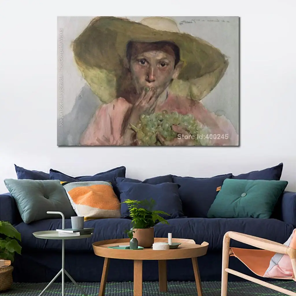 Хоакин Соролла и Бастида, картины мальчика, поедающего виноград, современный художественный пейзаж, Высококачественная ручная роспись5