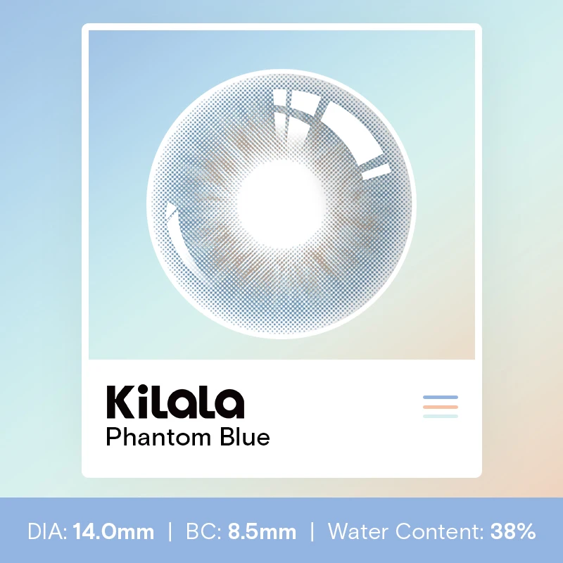 Цветные контактные линзы Kilala Phantom Blue, полугодовые цветные контактные линзы с гиалуроновой кислотой (1 пара/2шт) Мощность: 0.00 ~ -8.002