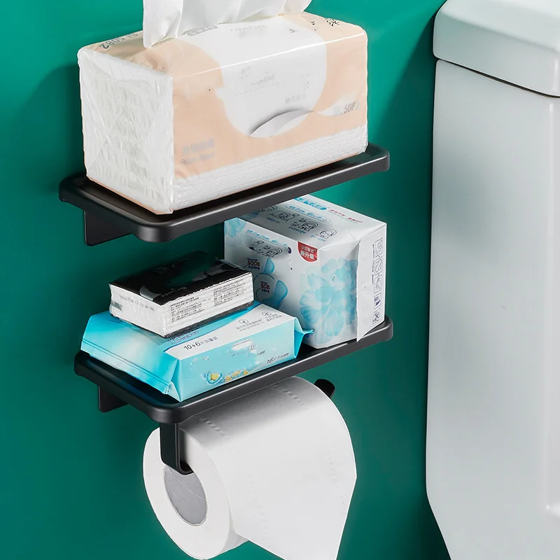 Черный настенный держатель для туалетной бумаги, Алюминиевый Держатель для салфеток, держатель для рулона бумаги с полкой для хранения телефона, аксессуары для ванной комнаты3