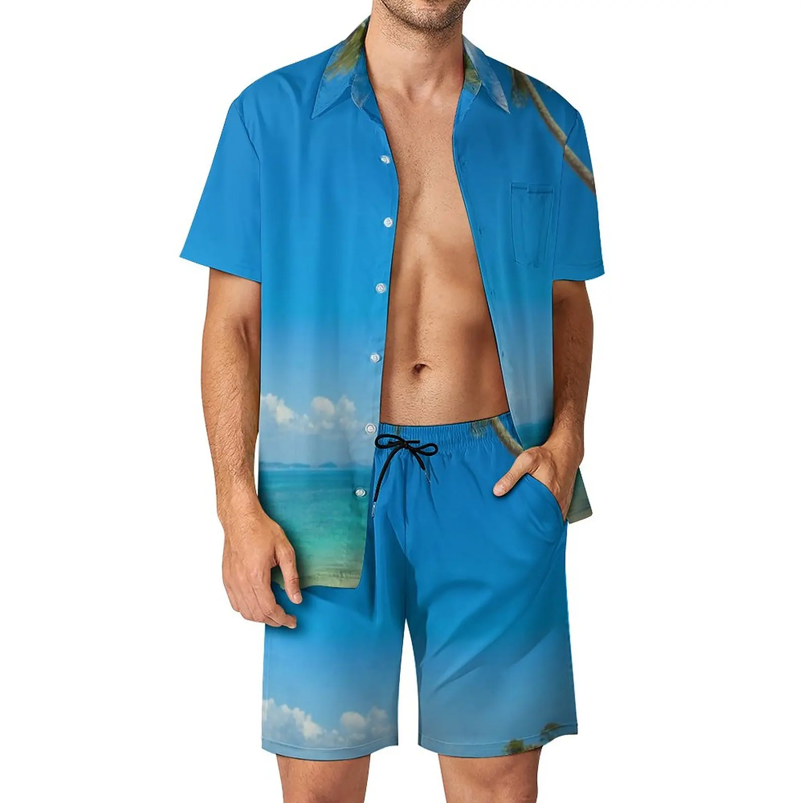 Элегантные Пляжные Мужские Комплекты, Гавайская Повседневная Рубашка с Градиентным Принтом Ладони, Дизайнерские Шорты с коротким рукавом, Костюм Для Фитнеса На Открытом Воздухе, Плюс Размер5