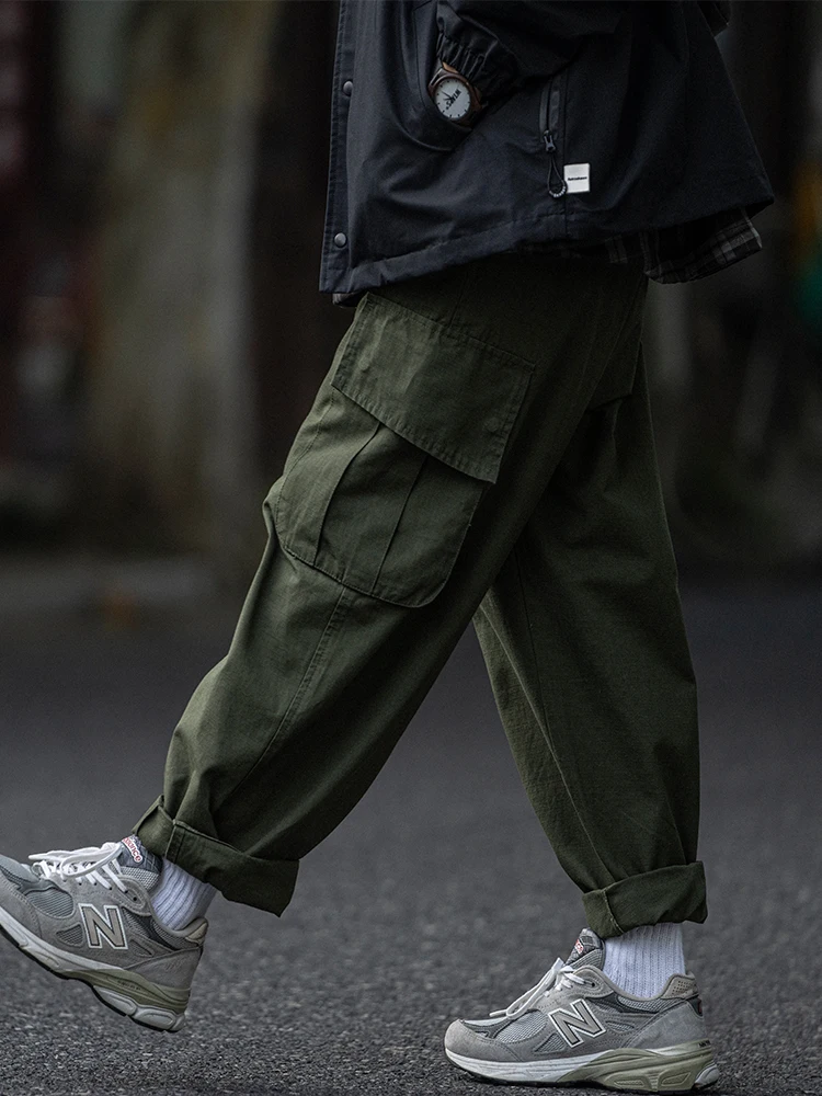 Японская уличная одежда, ретро Брюки-карго, Мужская одежда, Весна-осень, Корейские прямые брюки Harajuku, повседневные мешковатые брюки цвета Хаки, мужские2