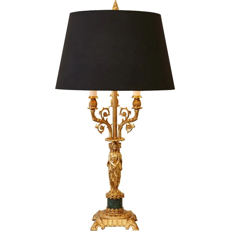настольная лампа из латуни или меди с хрусталем ручной работы из воска с французским классическим абажуром из латуни0