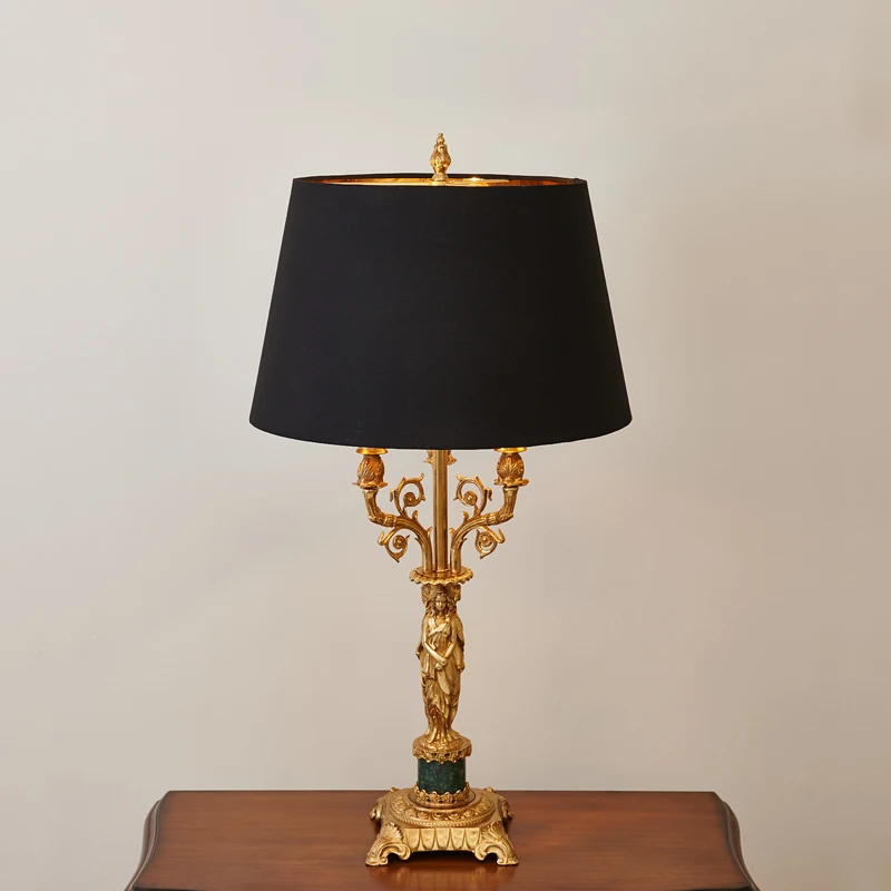 настольная лампа из латуни или меди с хрусталем ручной работы из воска с французским классическим абажуром из латуни2