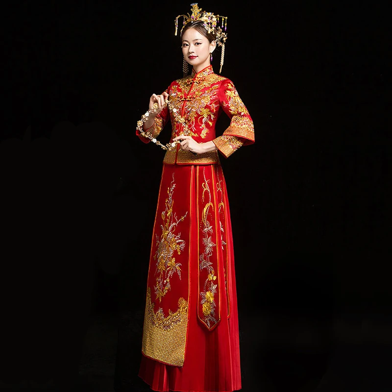 невеста Чонсам, винтажное свадебное вечернее платье в китайском стиле, одежда с вышивкой, костюм Феникса Ципао, Vestidos, Большие размеры S-6XL2