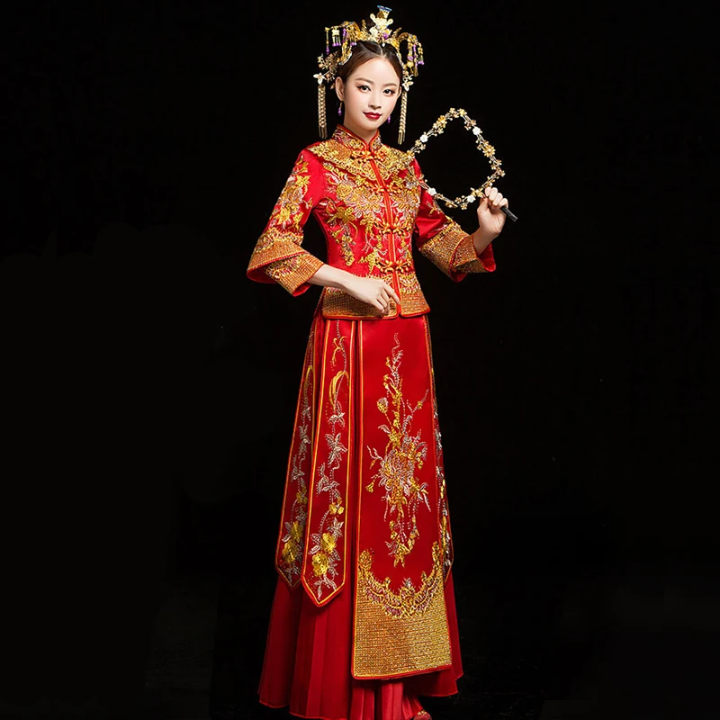 невеста Чонсам, винтажное свадебное вечернее платье в китайском стиле, одежда с вышивкой, костюм Феникса Ципао, Vestidos, Большие размеры S-6XL3