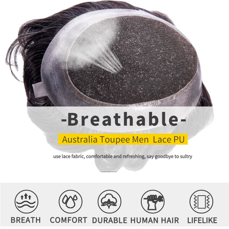 Австралийский парик для Мужчин, Хит Продаж, Парик на основе искусственной кожи Для Мужчин, Натуральный волосяной покров, Системный блок Для Мужчин, мужской Протез для волос1